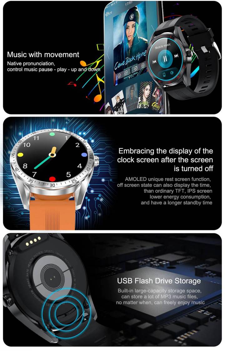 Smart Watch For Android iOS Phones AMOLED Bluetooth Call Smart Watches For Men